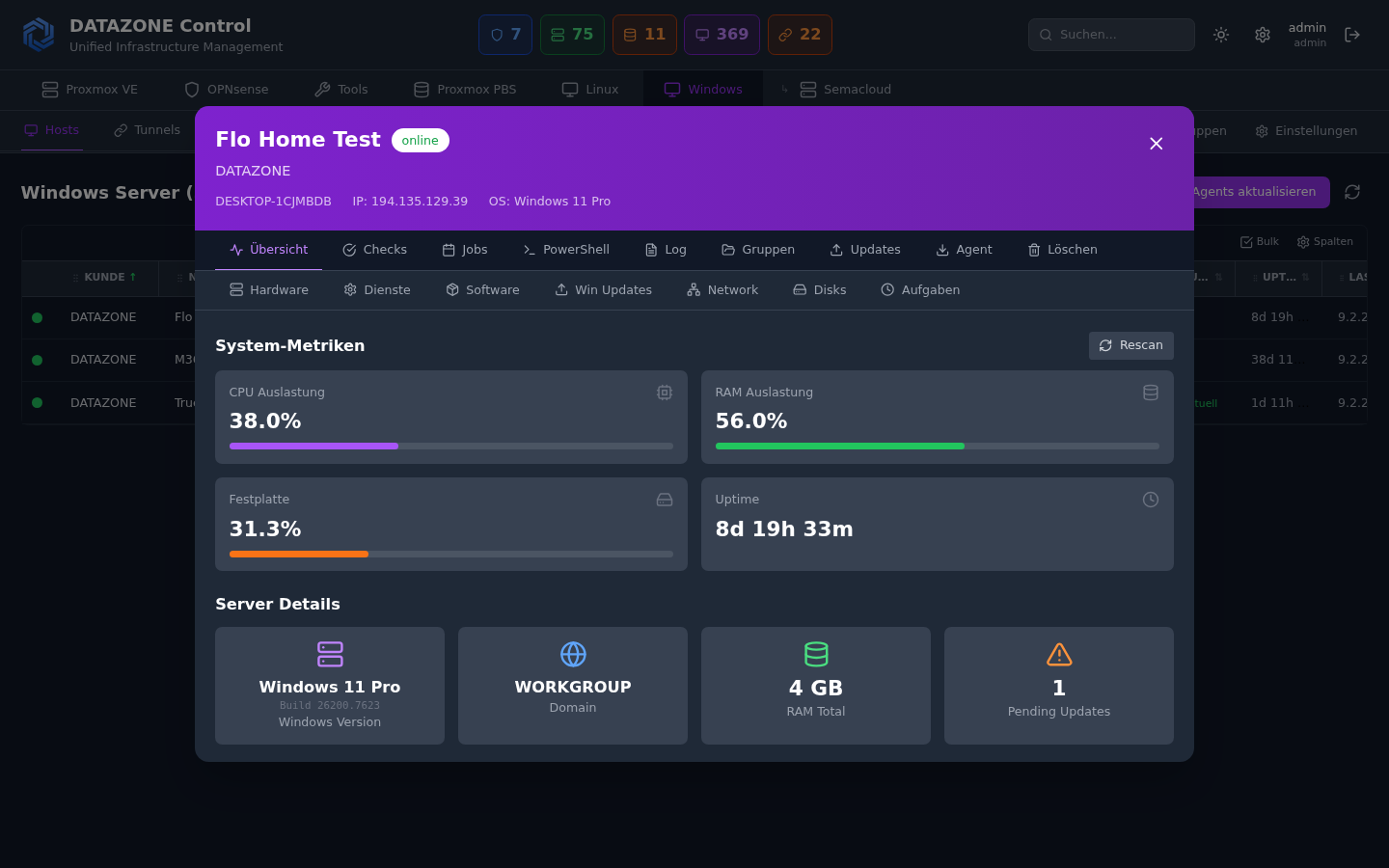 Windows Server in DATAZONE Control